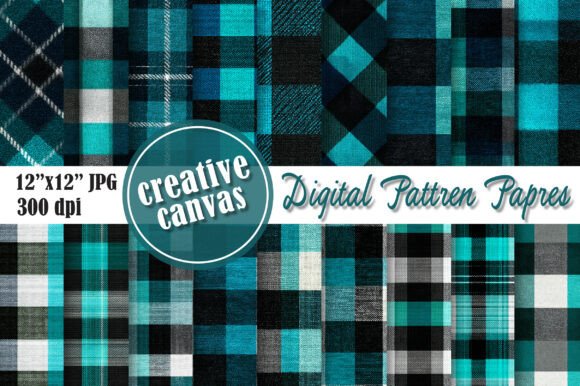 Download Turquoise Plaid Digital Paper Bundle - Plaid digital paper Collection