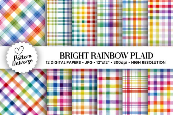 Download Bright Rainbow Plaid Digital Papers - Plaid digital paper Collection