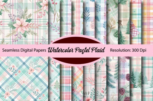 Download Watercolor Pastel Plaid Digital Paper - Plaid digital paper Collection