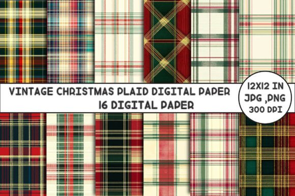 Download Vintage Christmas Plaid Digital Paper - Plaid digital paper Collection