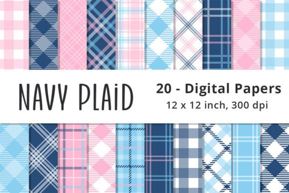 Download Navy, Pink and Blue Plaid Digital Papers - Plaid digital paper Collection