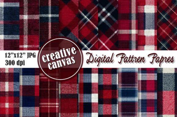 Download Red Navy Plaid Digital Paper Bundle - Plaid digital paper Collection