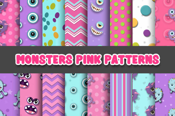 Download Monsters Pink Digital Papers Patterns - Premium Bundle